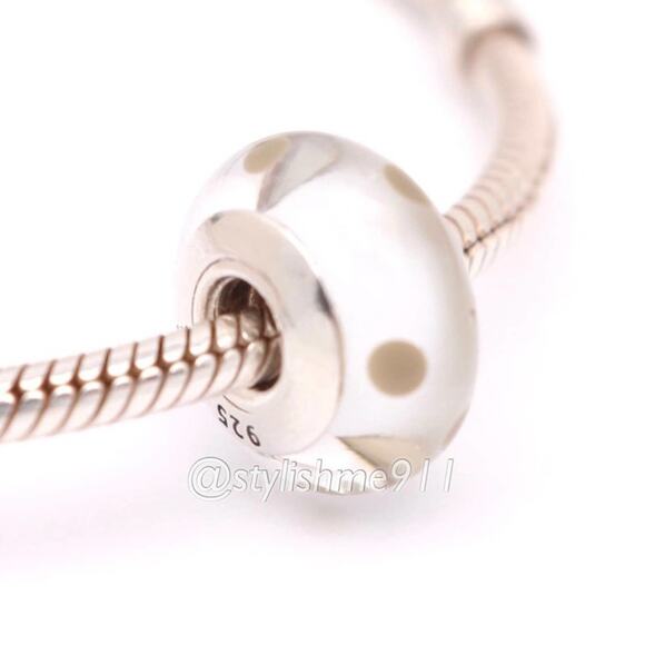 Pandora Jewelry - Authentic PANDORA  White/Beige Polka Dots Glass Murano - 790602